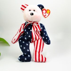 Ty Beanie Baby--Spangle Bear! - Red (pink tie-dye)